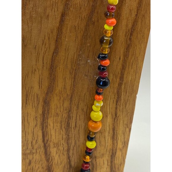 Mid Century Modern 36" Glass Bead Necklace With Vibrant Yellow Orange Red & Blac - Picture 2 of 8